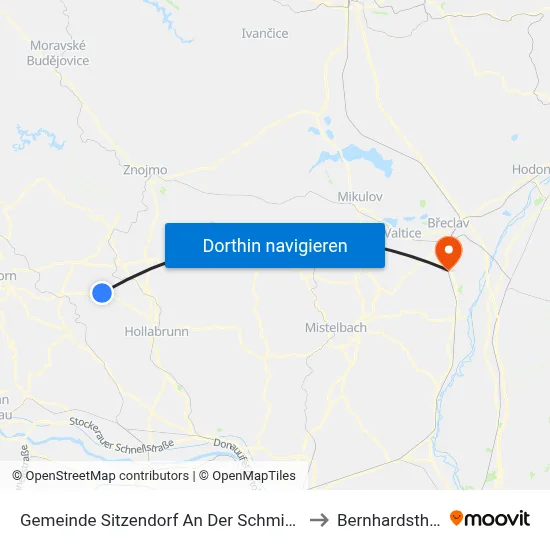 Gemeinde Sitzendorf An Der Schmida to Bernhardsthal map