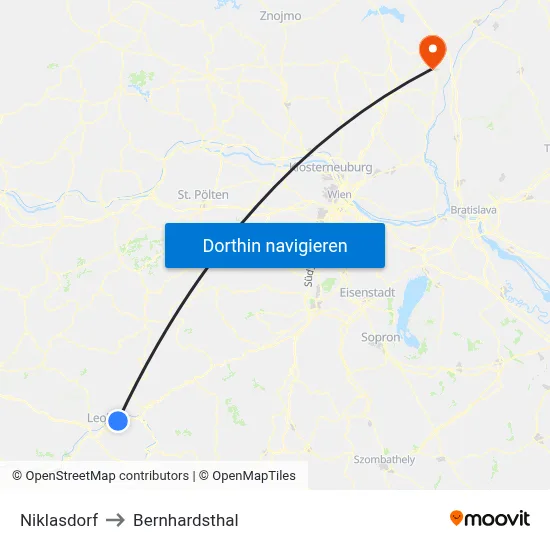 Niklasdorf to Bernhardsthal map