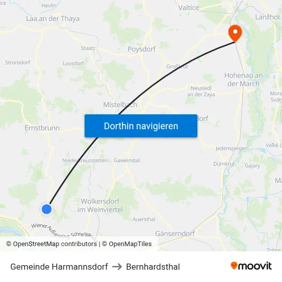 Gemeinde Harmannsdorf to Bernhardsthal map