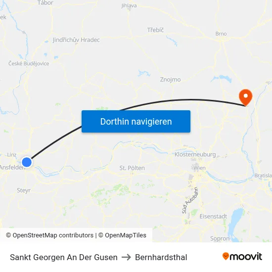 Sankt Georgen An Der Gusen to Bernhardsthal map