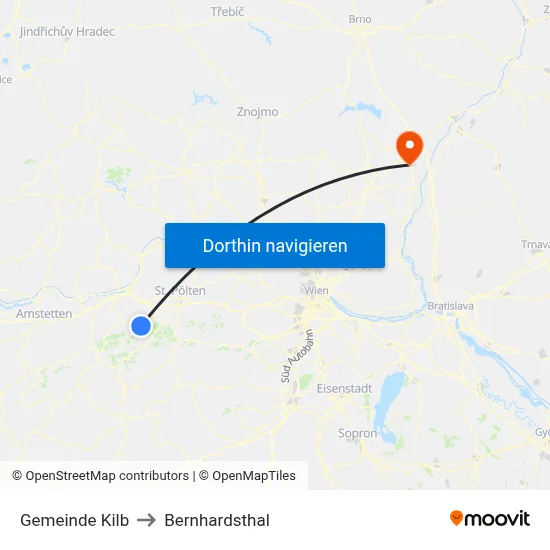 Gemeinde Kilb to Bernhardsthal map