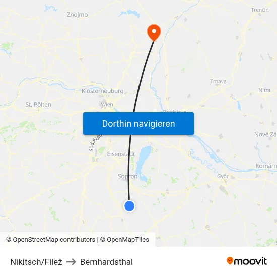 Nikitsch/Filež to Bernhardsthal map