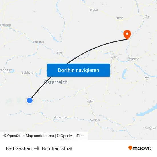 Bad Gastein to Bernhardsthal map