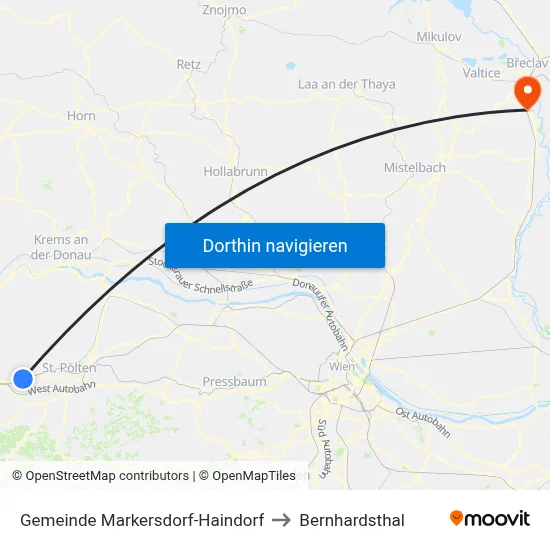 Gemeinde Markersdorf-Haindorf to Bernhardsthal map
