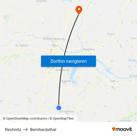Rechnitz to Bernhardsthal map