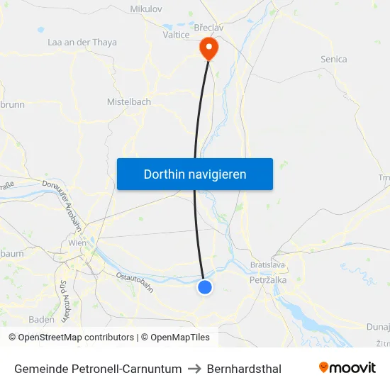 Gemeinde Petronell-Carnuntum to Bernhardsthal map