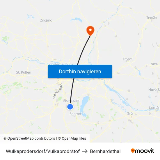 Wulkaprodersdorf/Vulkaprodrštof to Bernhardsthal map