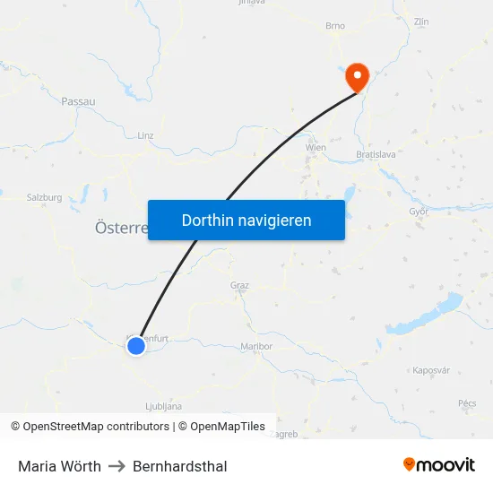 Maria Wörth to Bernhardsthal map