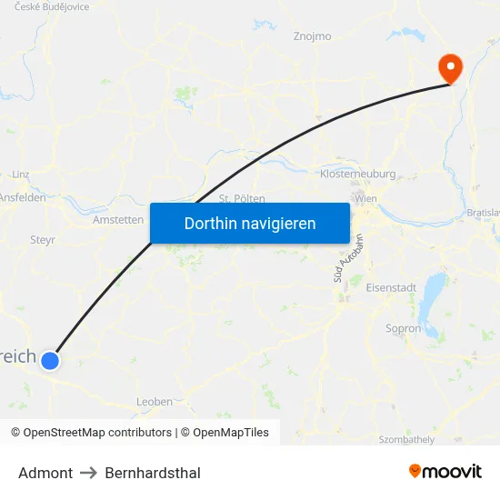 Admont to Bernhardsthal map