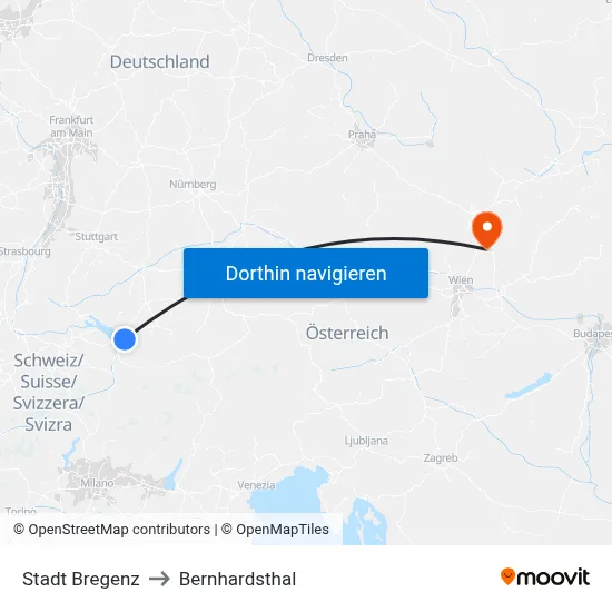 Stadt Bregenz to Bernhardsthal map