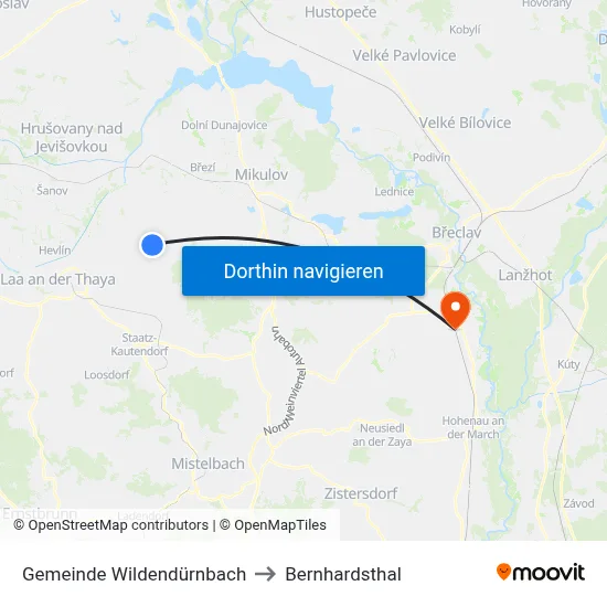 Gemeinde Wildendürnbach to Bernhardsthal map