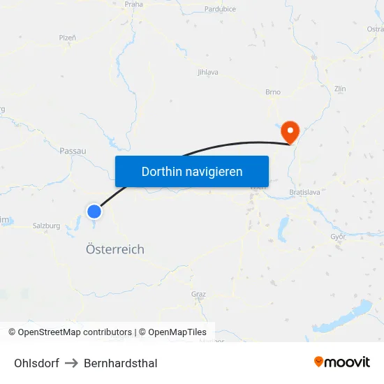 Ohlsdorf to Bernhardsthal map