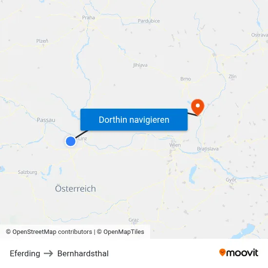 Eferding to Bernhardsthal map