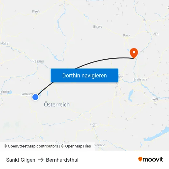 Sankt Gilgen to Bernhardsthal map