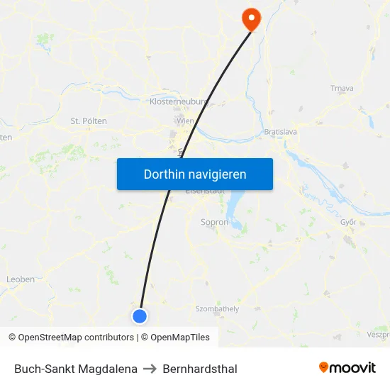 Buch-Sankt Magdalena to Bernhardsthal map
