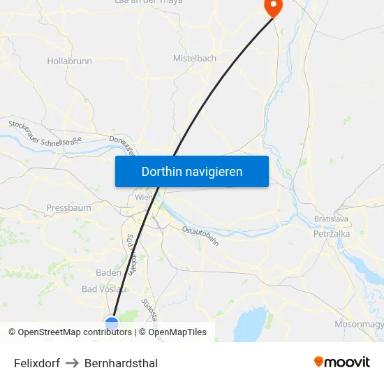 Felixdorf to Bernhardsthal map