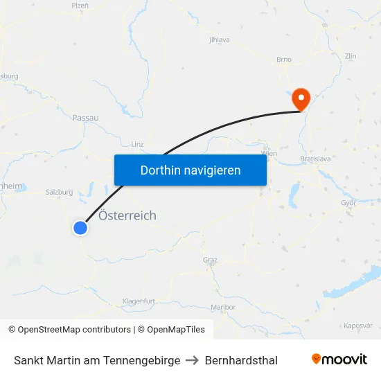 Sankt Martin am Tennengebirge to Bernhardsthal map