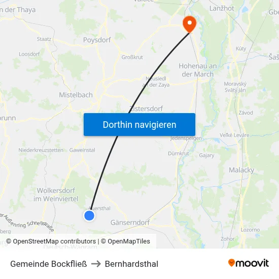 Gemeinde Bockfließ to Bernhardsthal map