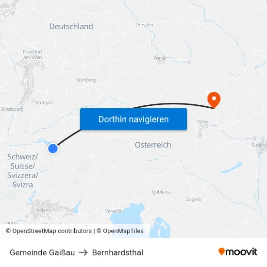Gemeinde Gaißau to Bernhardsthal map