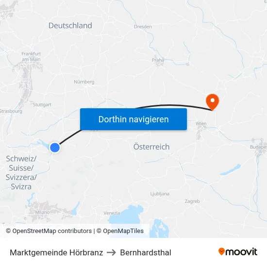 Marktgemeinde Hörbranz to Bernhardsthal map