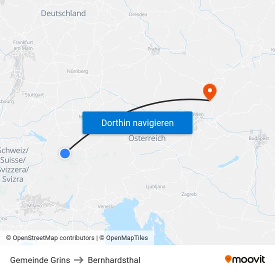Gemeinde Grins to Bernhardsthal map