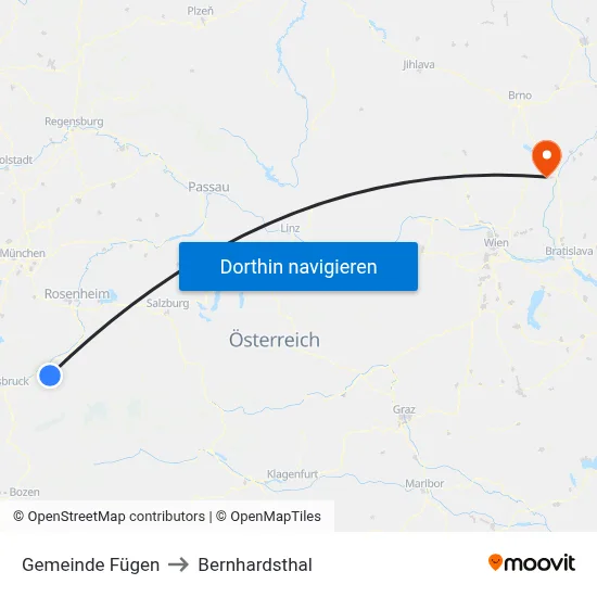 Gemeinde Fügen to Bernhardsthal map