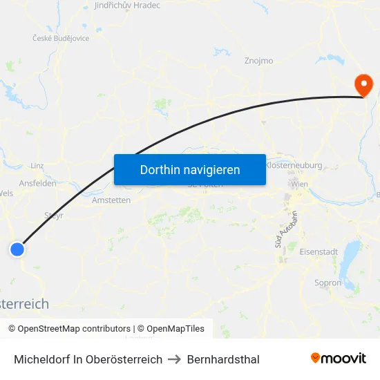 Micheldorf In Oberösterreich to Bernhardsthal map