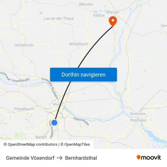 Gemeinde Vösendorf to Bernhardsthal map