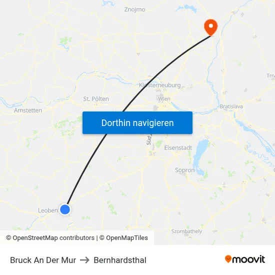 Bruck An Der Mur to Bernhardsthal map