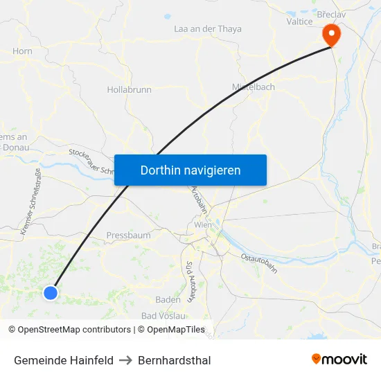 Gemeinde Hainfeld to Bernhardsthal map