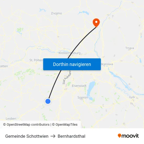 Gemeinde Schottwien to Bernhardsthal map