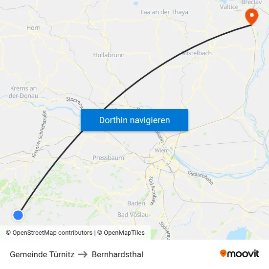 Gemeinde Türnitz to Bernhardsthal map