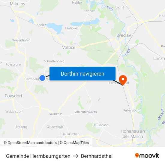 Gemeinde Herrnbaumgarten to Bernhardsthal map