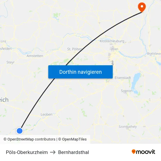 Pöls-Oberkurzheim to Bernhardsthal map