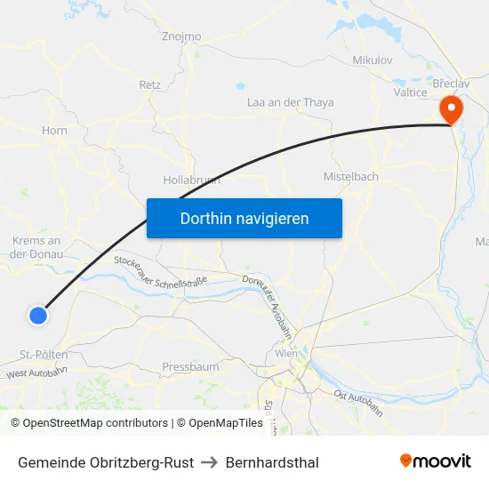 Gemeinde Obritzberg-Rust to Bernhardsthal map