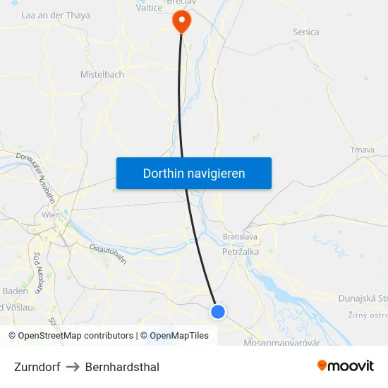 Zurndorf to Bernhardsthal map