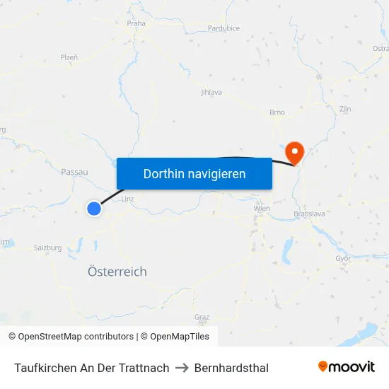 Taufkirchen An Der Trattnach to Bernhardsthal map