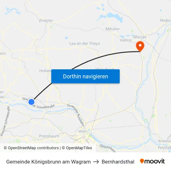 Gemeinde Königsbrunn am Wagram to Bernhardsthal map