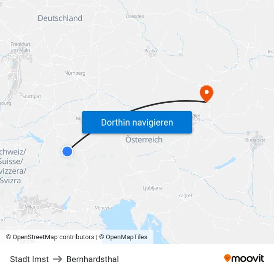 Stadt Imst to Bernhardsthal map