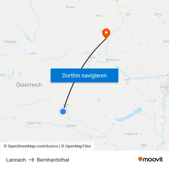 Lannach to Bernhardsthal map