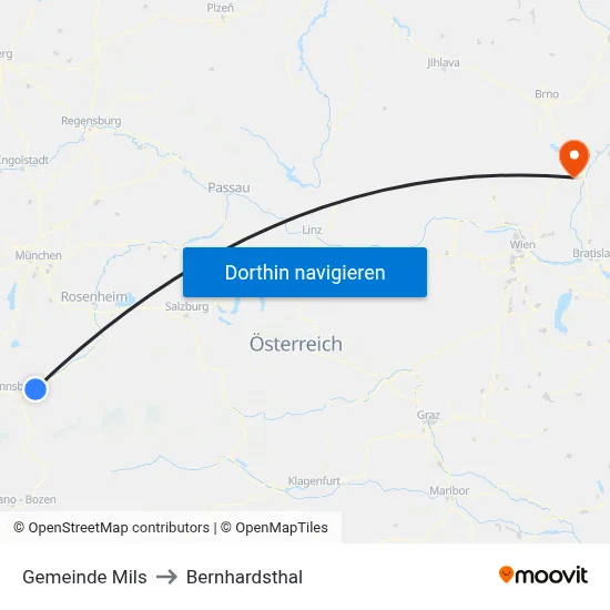 Gemeinde Mils to Bernhardsthal map
