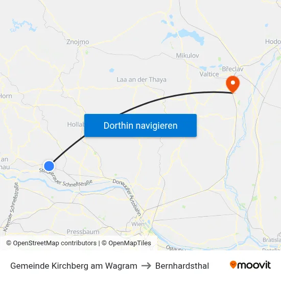 Gemeinde Kirchberg am Wagram to Bernhardsthal map