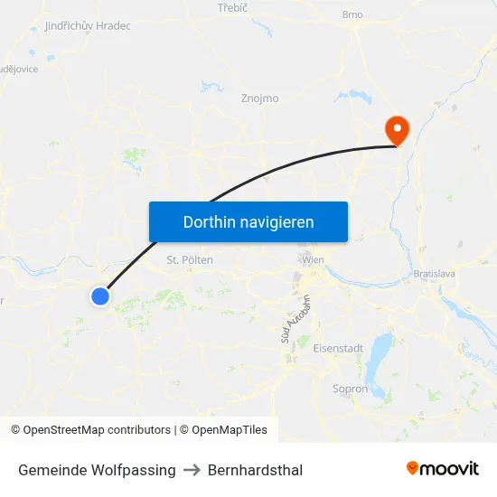 Gemeinde Wolfpassing to Bernhardsthal map