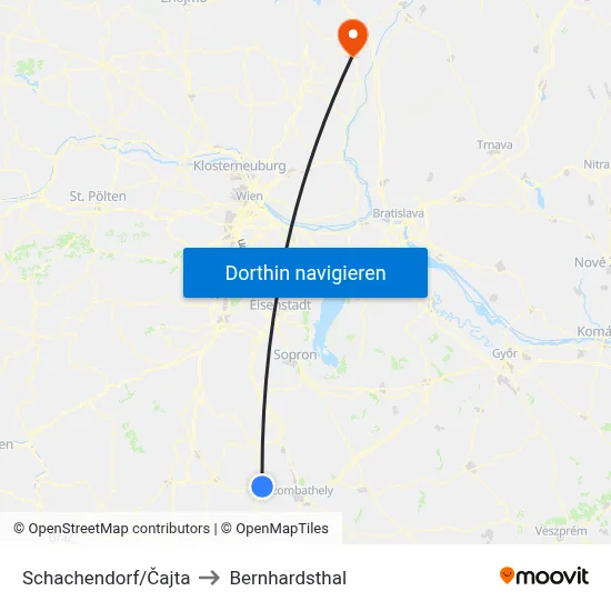Schachendorf/Čajta to Bernhardsthal map