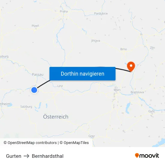 Gurten to Bernhardsthal map