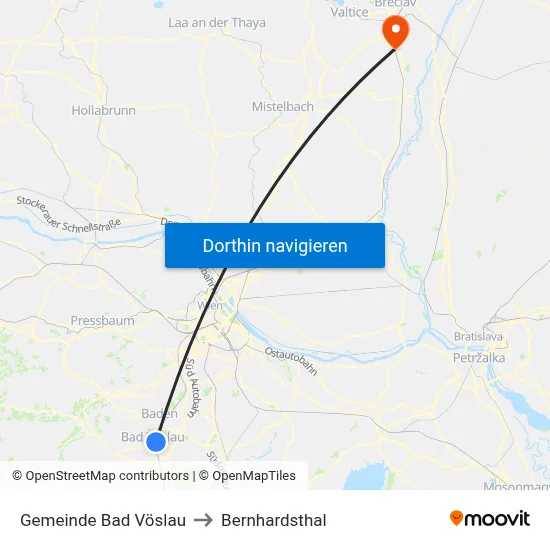 Gemeinde Bad Vöslau to Bernhardsthal map