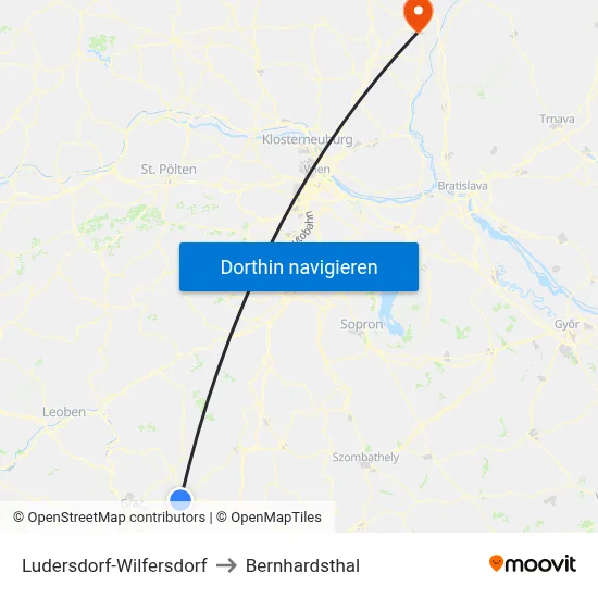 Ludersdorf-Wilfersdorf to Bernhardsthal map