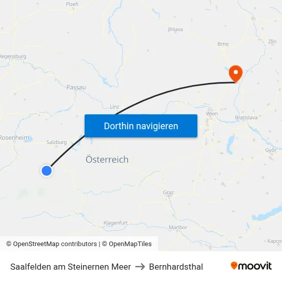 Saalfelden am Steinernen Meer to Bernhardsthal map