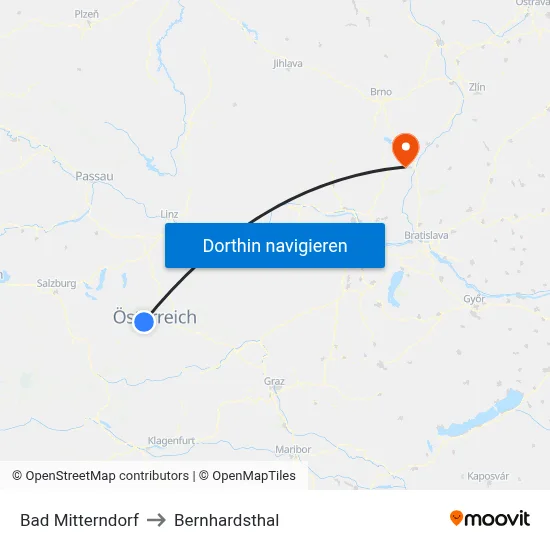 Bad Mitterndorf to Bernhardsthal map