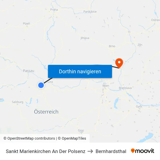 Sankt Marienkirchen An Der Polsenz to Bernhardsthal map